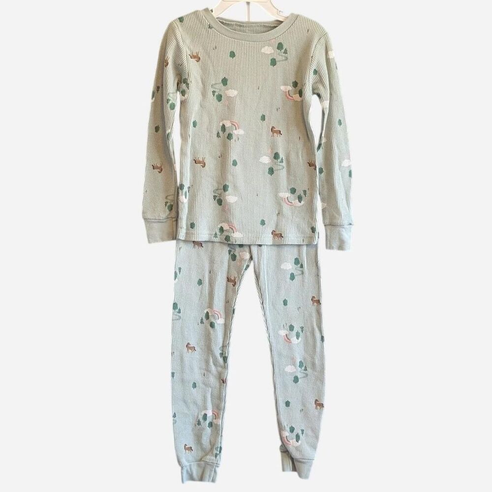 Carter's Girls Size 5T Green Horse Rainbow Long Sleeve Two Piece Pajama Set